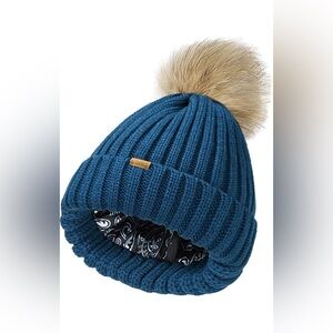 New pompom winter hat with satin lining on inside